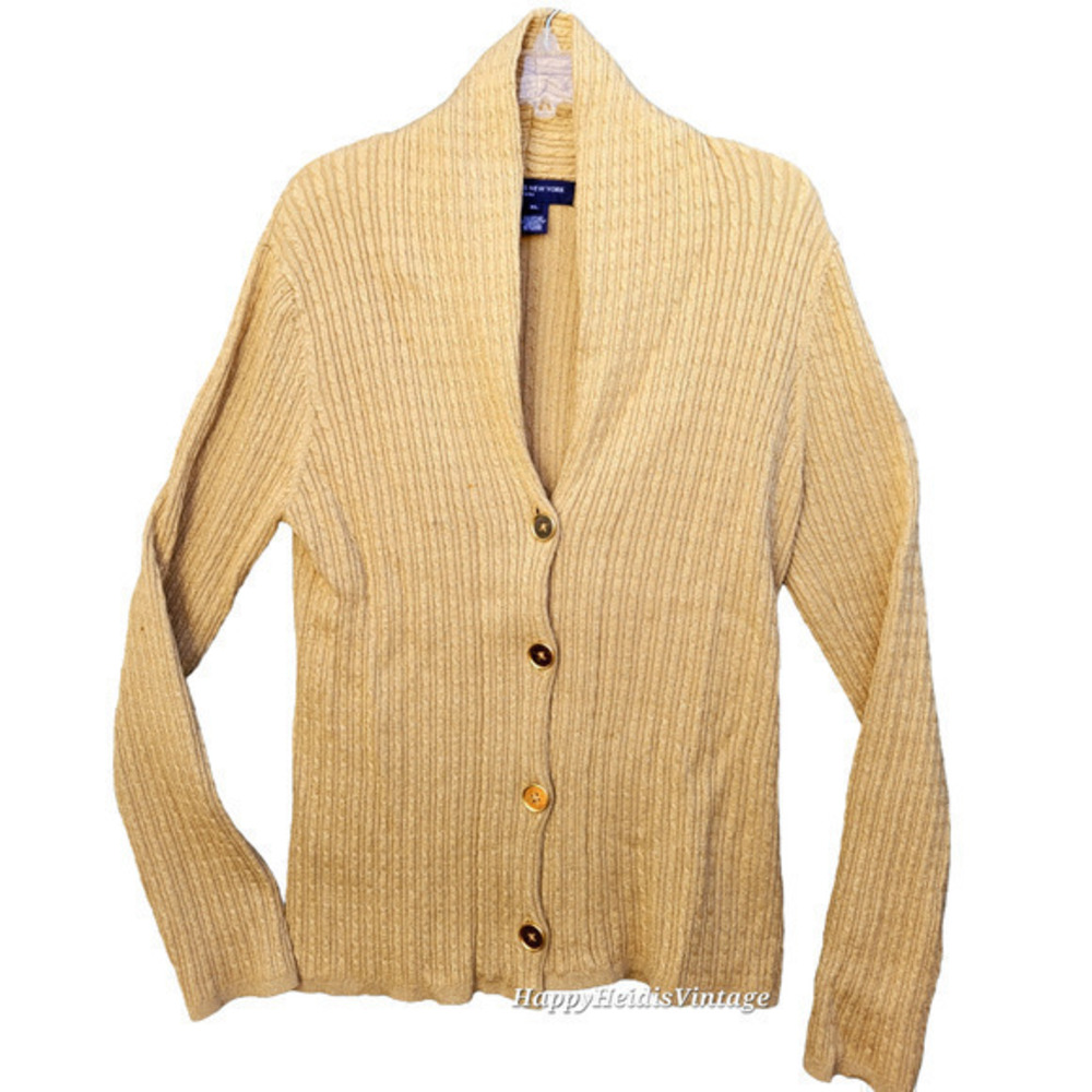 HP Vintage Jones New York Shawl‎ Collar Metallic Cable Knit Cardigan Sweater